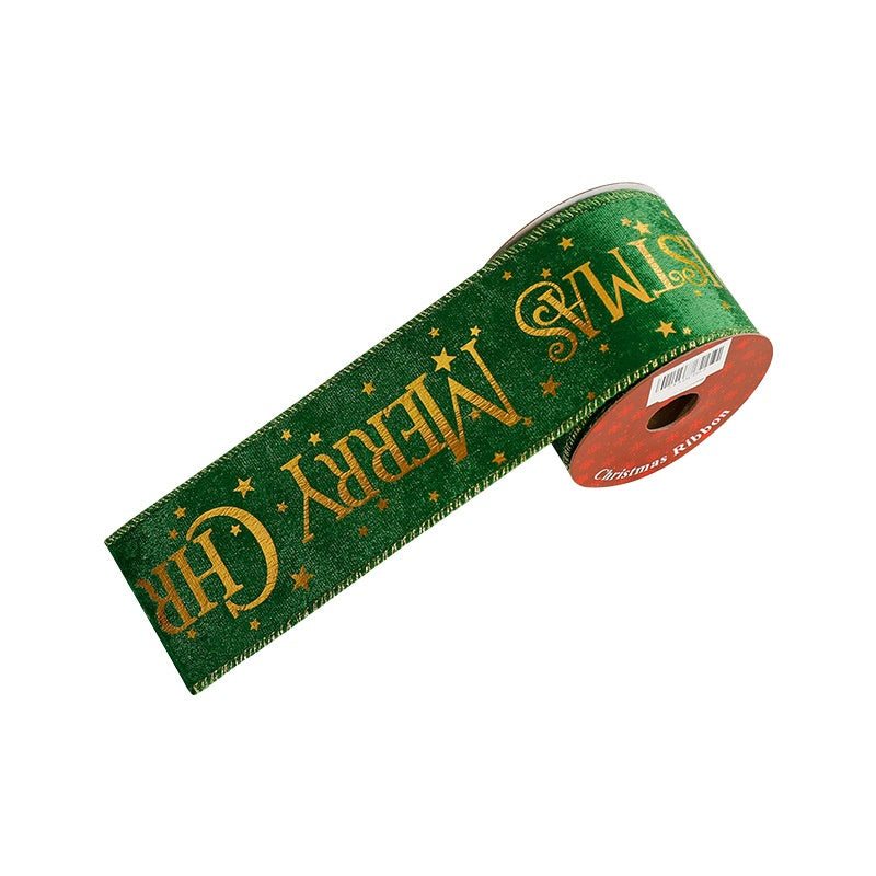 Fashion Gold Foil Ribbon Christmas Decoration Gift Bow Wrap Printed Satin Ribbon