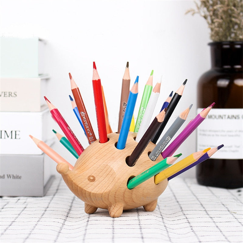 Nordic Princess Room Decoration Ornaments Office Utensils Pen Holder Solid Wood Hedgehog Home Accessories Ornaments Creative Gifts