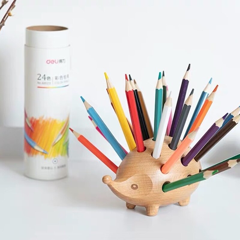 Nordic Princess Room Decoration Ornaments Office Utensils Pen Holder Solid Wood Hedgehog Home Accessories Ornaments Creative Gifts