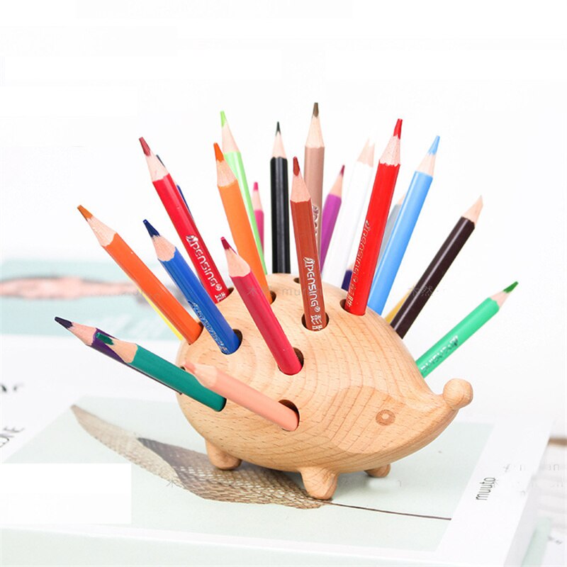 Nordic Princess Room Decoration Ornaments Office Utensils Pen Holder Solid Wood Hedgehog Home Accessories Ornaments Creative Gifts