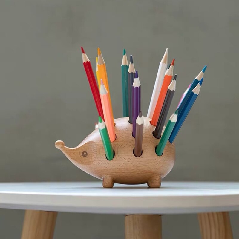 Nordic Princess Room Decoration Ornaments Office Utensils Pen Holder Solid Wood Hedgehog Home Accessories Ornaments Creative Gifts