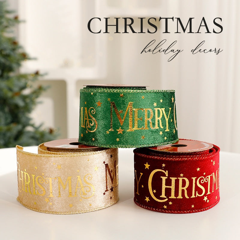 Fashion Gold Foil Ribbon Christmas Decoration Gift Bow Wrap Printed Satin Ribbon