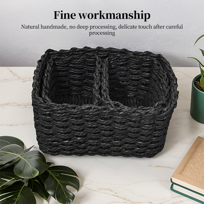3-Piece Handmade Straw-Woven Paper-Rope Storage Baskets (Decorative & Office Use)