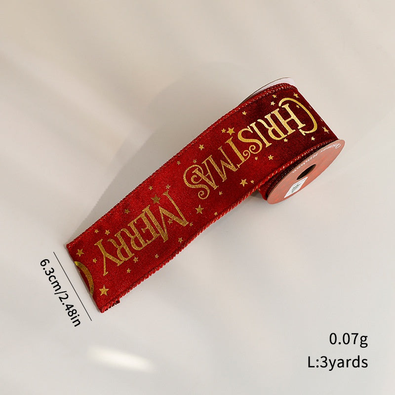 Fashion Gold Foil Ribbon Christmas Decoration Gift Bow Wrap Printed Satin Ribbon