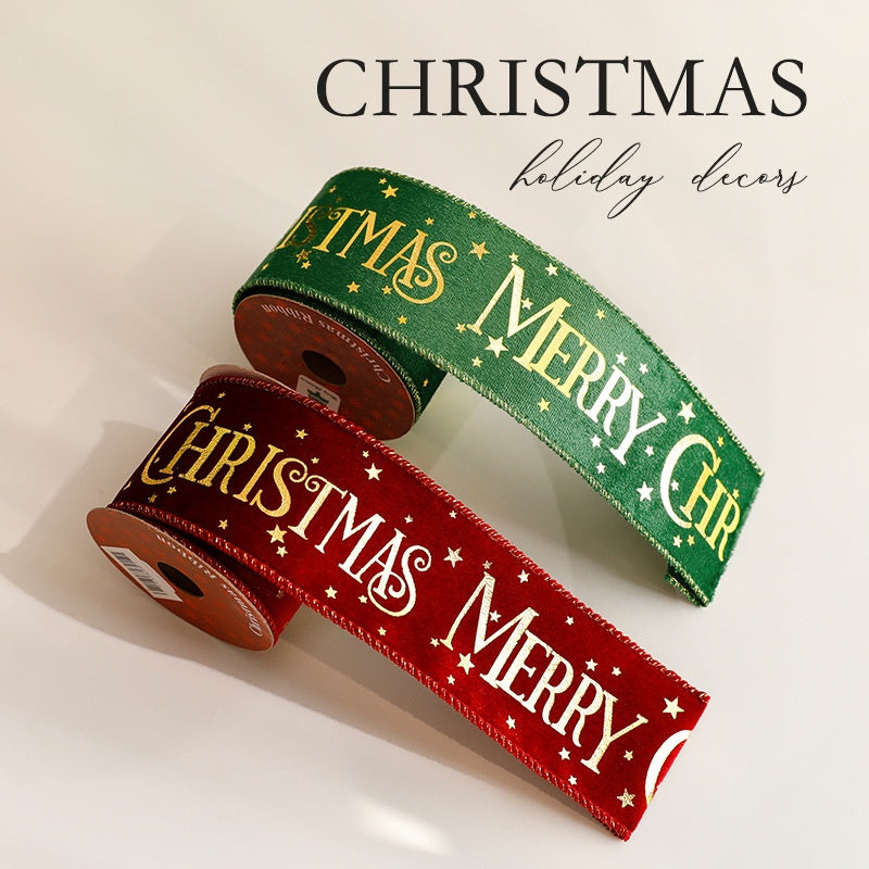 Fashion Gold Foil Ribbon Christmas Decoration Gift Bow Wrap Printed Satin Ribbon