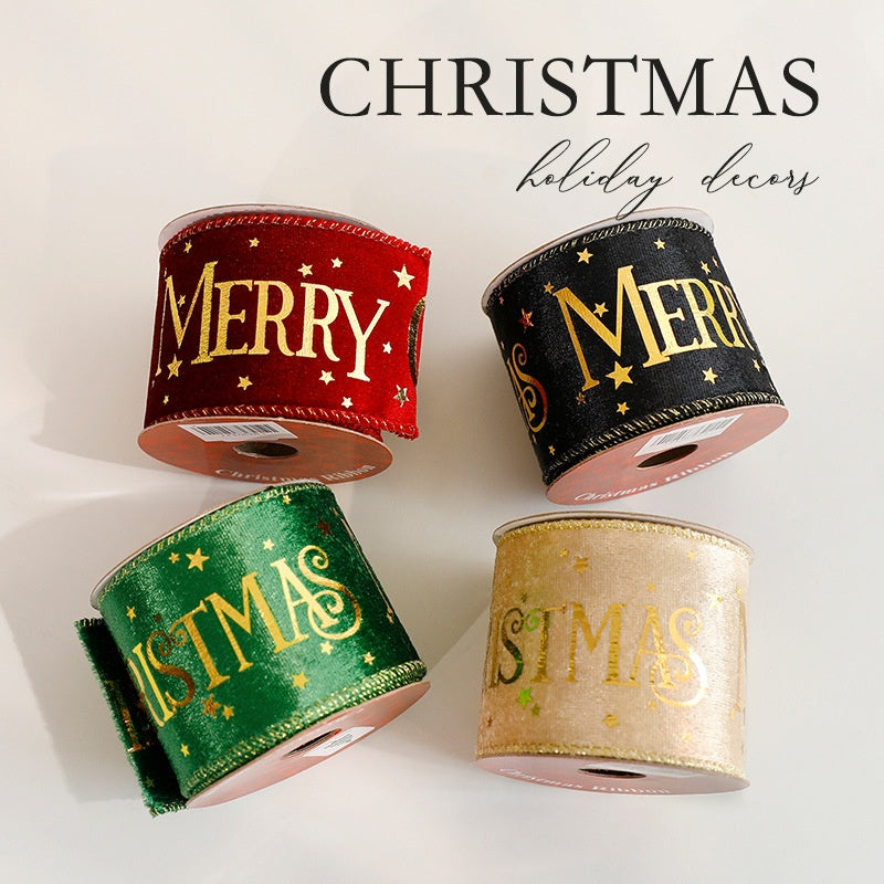 Fashion Gold Foil Ribbon Christmas Decoration Gift Bow Wrap Printed Satin Ribbon